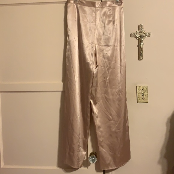 MESHKI ROSE PINK GOLD SATIN SATEEN WIDE LEG PANTS TROUSERS CHAMPAGNE MED BARBIE - Picture 9 of 14